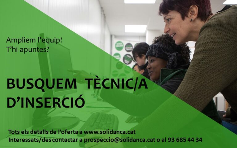 Busquem Tècnic/a d’Inserció. Suma’t a  l’equip de Solidança!