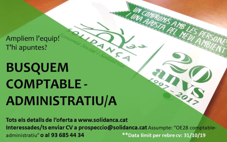 Busquem COMPTABLE-ADMINISTRATIU/VA. Suma’t a l’equip de Solidança!