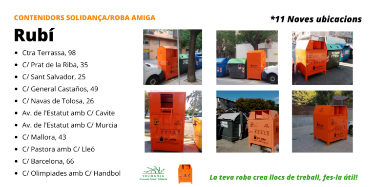 Solidança/Roba Amiga amplia el nombre de contenidors taronges al municipi de Rubí