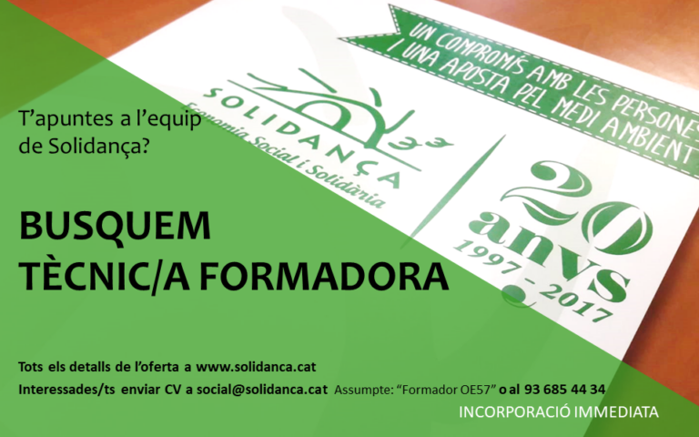 Oferta de treball: Formadora/r. Suma’t a l’equip de Solidança!