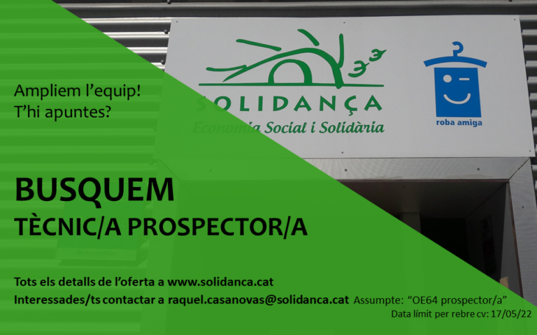 Oferta de treball: tècnic/a prospector/a. Suma’t a l’equip de Solidança!